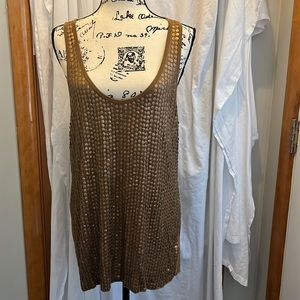 Michael Kors Womens Copper Sequin Beige Cotton Tank Top